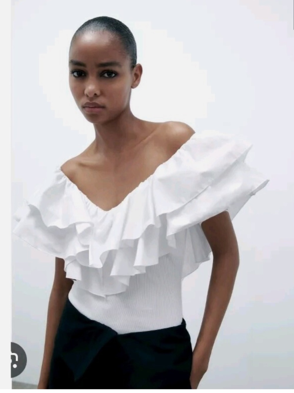 Zara White Off-Shoulder Ruffle Bodysuit